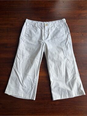 American Living White Denim Wide Leg Crop Pants Size 12 High Rise Culottes